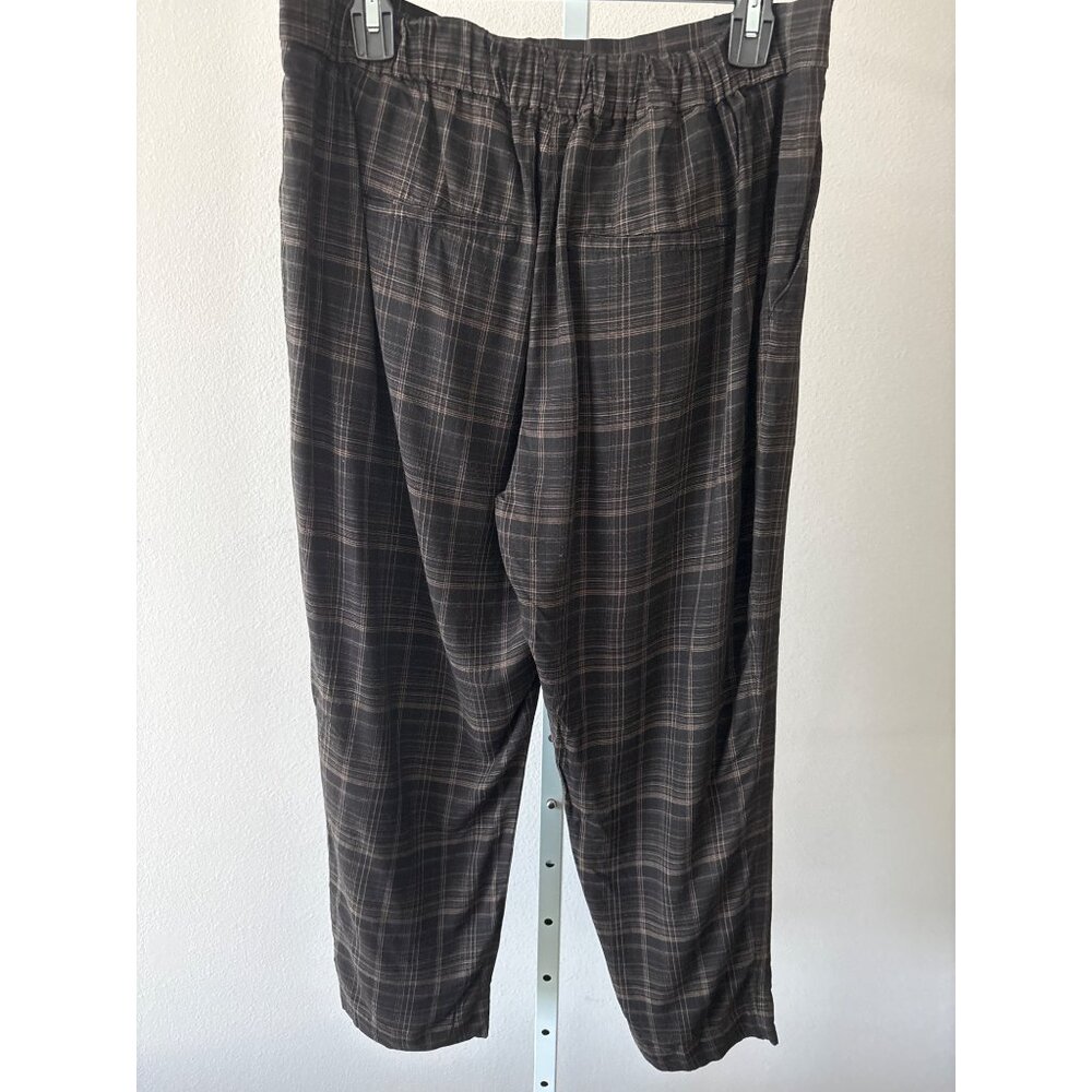 Vince Pants Sz L Quiet Luxury Plaid Viscose Brown Relaxed Trousers Pockets Comfy - Picture 12 of 16